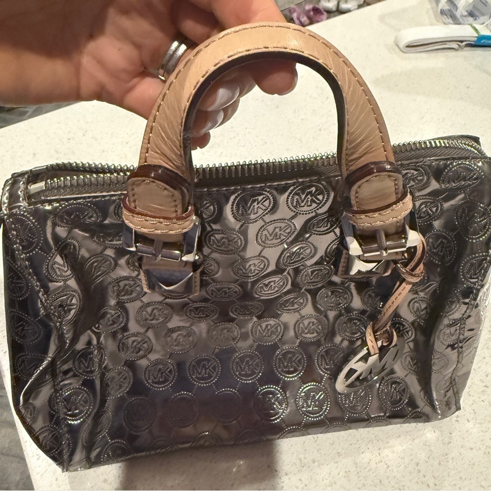 Michael Kors Shiny Silver and Tan Satchel - Picture 14 of 14